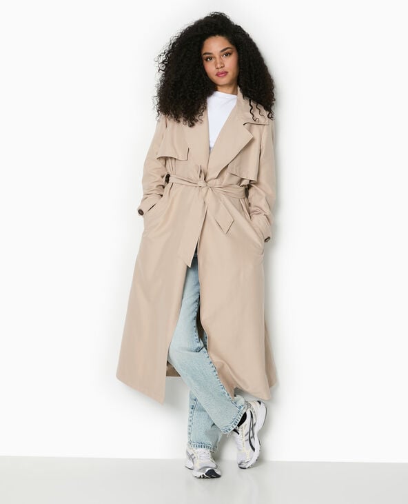 Pimkie Trench Long Et Fluide Avec Ceinture - Écru