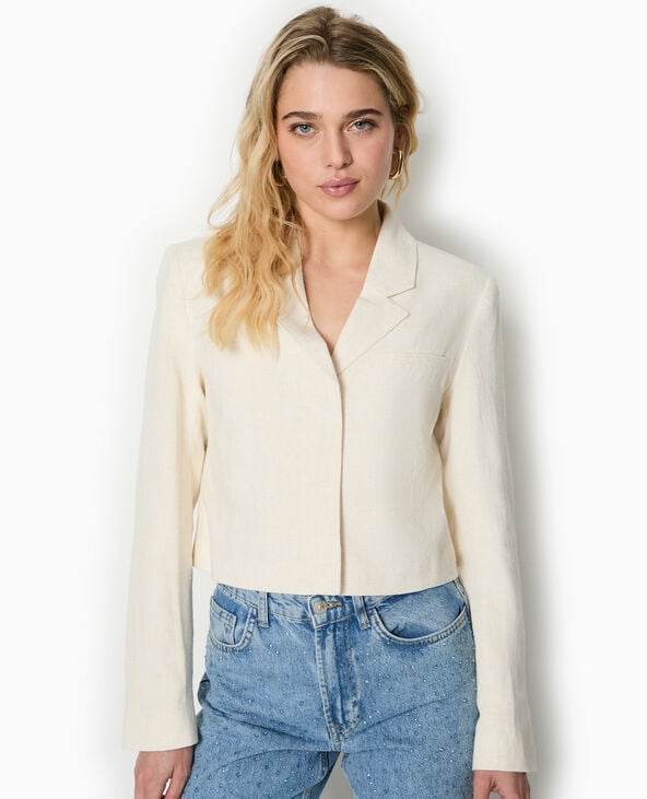 Pimkie Veste Blazer Courte Avec Lin - Blanc