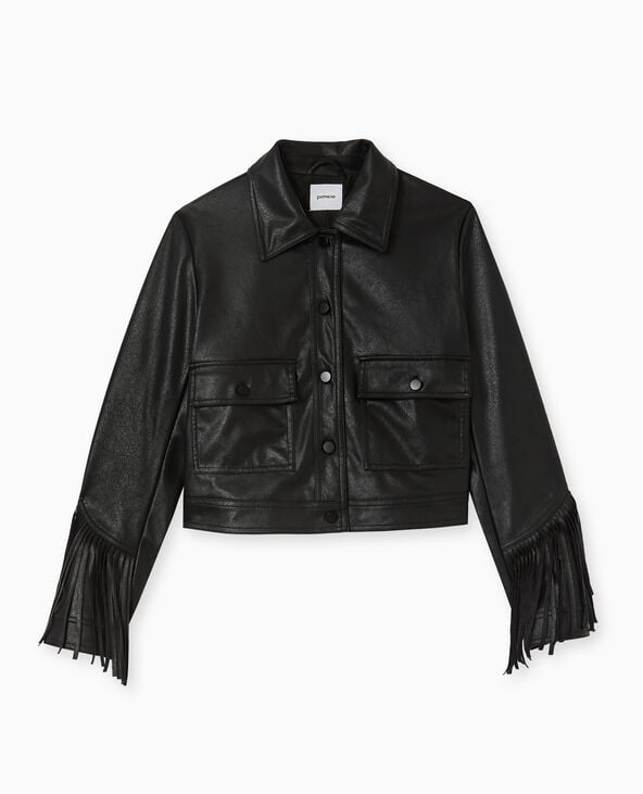Pimkie Veste Courte En Simili Avec Franges - Noir