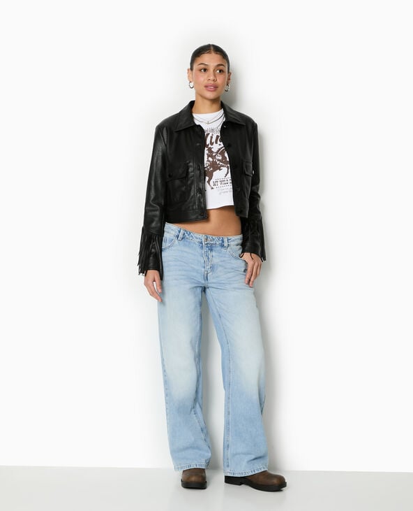 pimkie Veste courte en simili avec franges - Noir