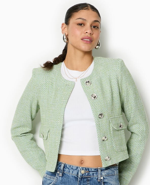 Pimkie Veste Courte Et Droite En Tweed - Vert