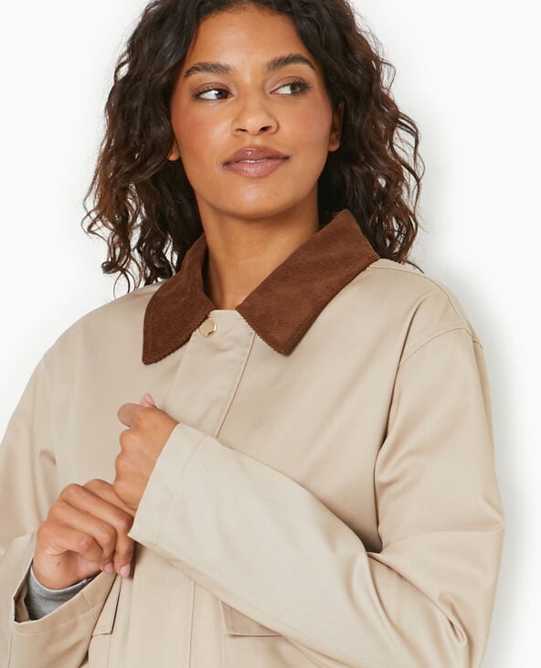 Pimkie Veste En Toile Avec Col Velours Côtelé - Doré