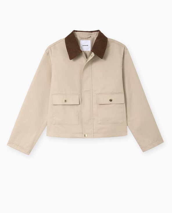 Pimkie Veste En Toile Avec Col Velours Côtelé - Doré
