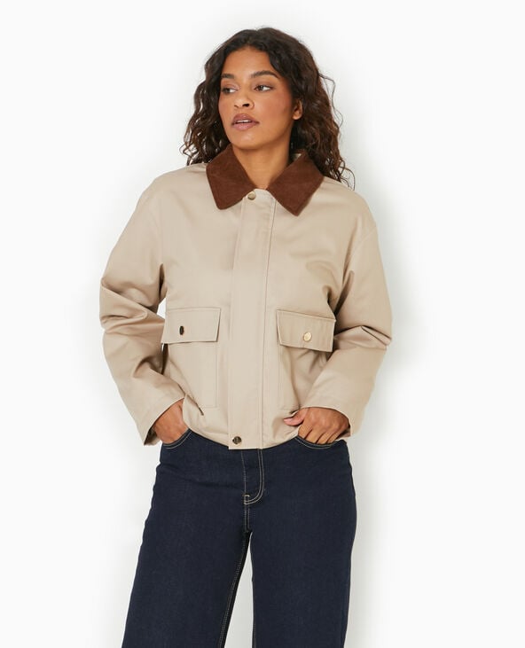 Pimkie Veste En Toile Avec Col Velours Côtelé - Doré