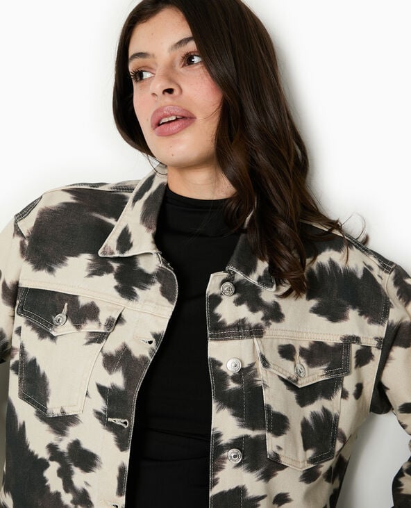 Pimkie Veste En Toile Motif Vache - Blanc