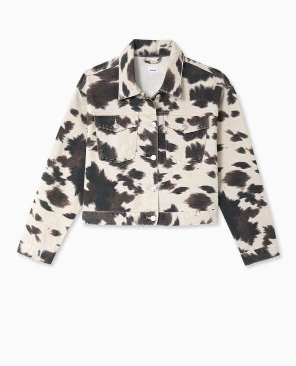 Pimkie Veste En Toile Motif Vache - Blanc