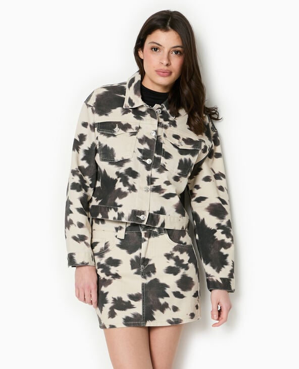 Pimkie Veste En Toile Motif Vache - Blanc