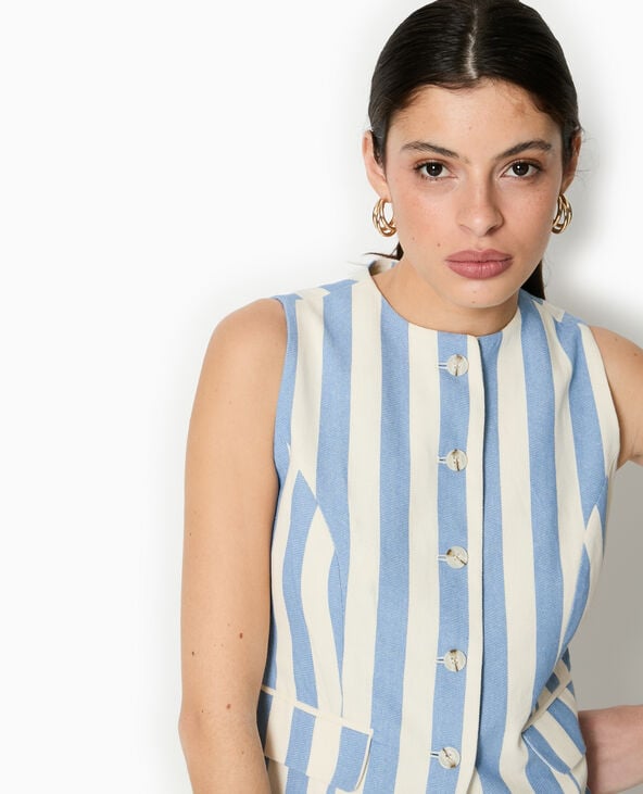 Pimkie Veste Longue Sans Manche Avec Rayures - Bleu