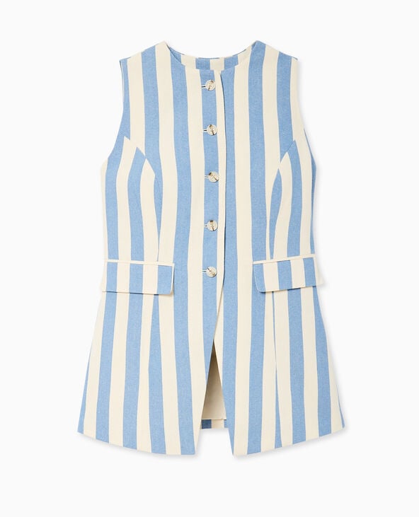 Pimkie Veste Longue Sans Manche Avec Rayures - Bleu