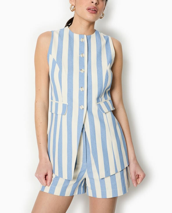 Pimkie Veste Longue Sans Manche Avec Rayures - Bleu