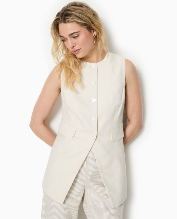 Pimkie Veste Longue Sans Manches Avec Lin - Blanc