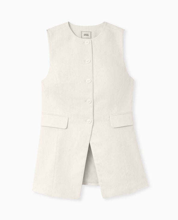 Pimkie Veste Longue Sans Manches Avec Lin - Blanc