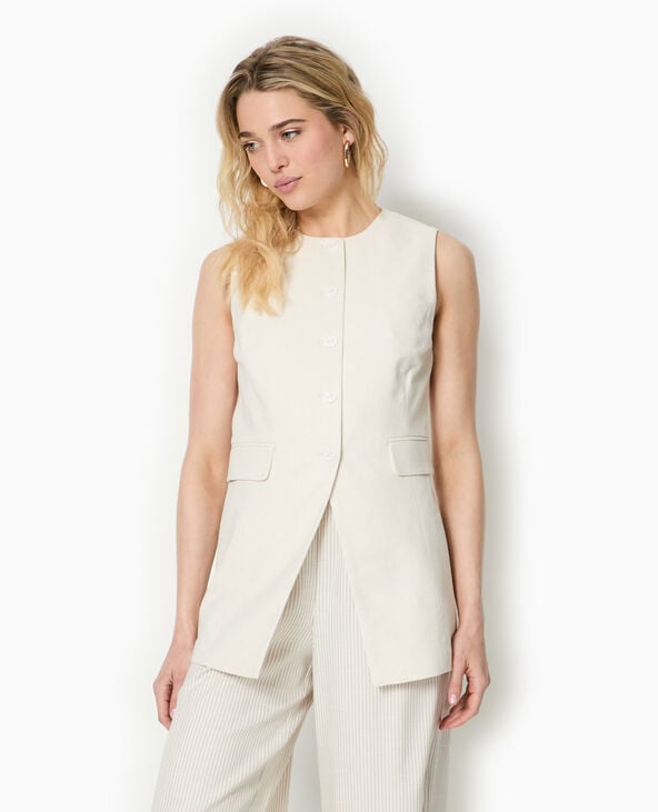 Pimkie Veste Longue Sans Manches Avec Lin - Blanc