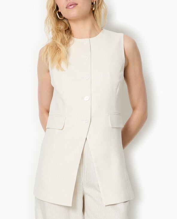 pimkie Veste longue sans manches avec lin - Blanc