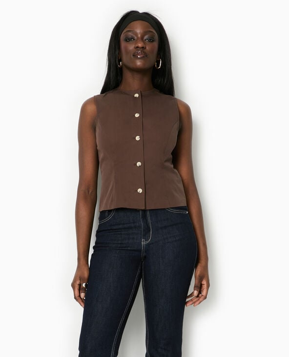 Pimkie Veste Sans Manches Avec Boutons - Marron