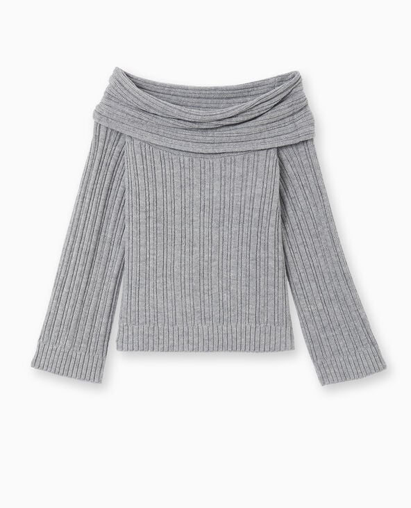 Pimkie Pull En Maille Côtelée Avec Encolure Bardot - Gris Chiné
