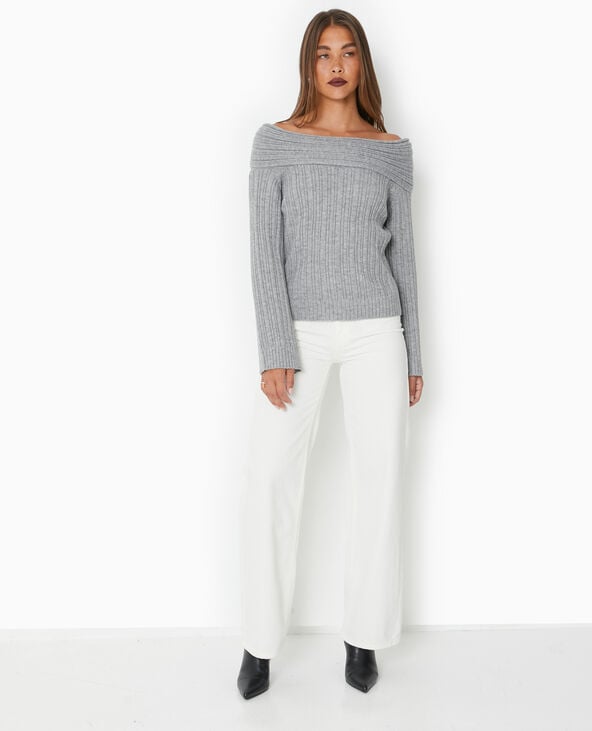 pimkie Pull en maille côtelée avec encolure Bardot - Gris chiné