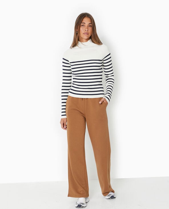 pimkie Pull fin rayé en maille côtelée col montant - Écru
