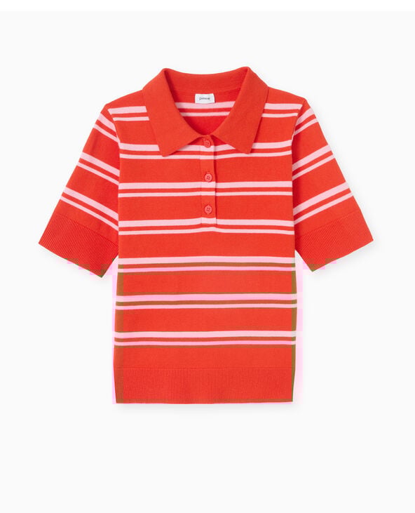 Pimkie Pull Manches Courtes Col Polo Motif Rayures - Rouge