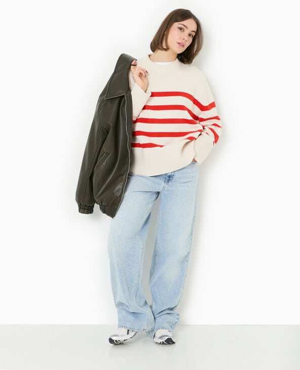 Pimkie Pull Oversize Rayé Avec Grands Bord-côtes - Blanc