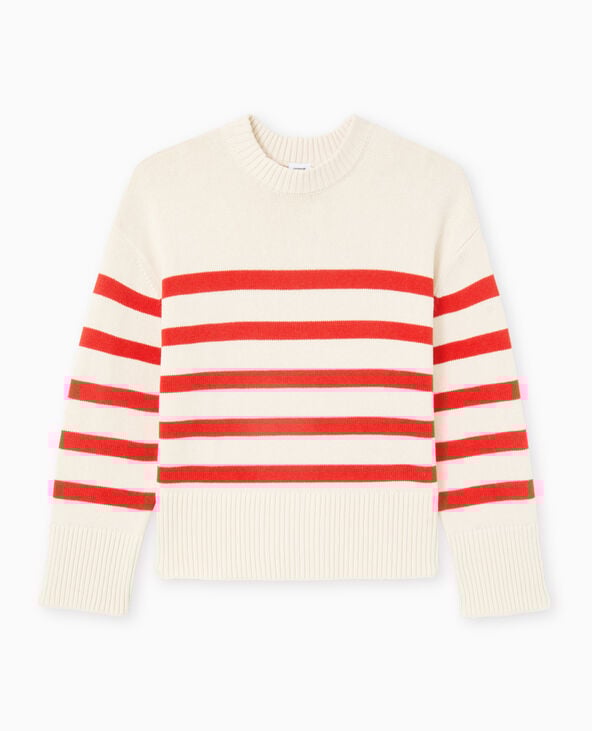 Pimkie Pull Oversize Rayé Avec Grands Bord-côtes - Blanc