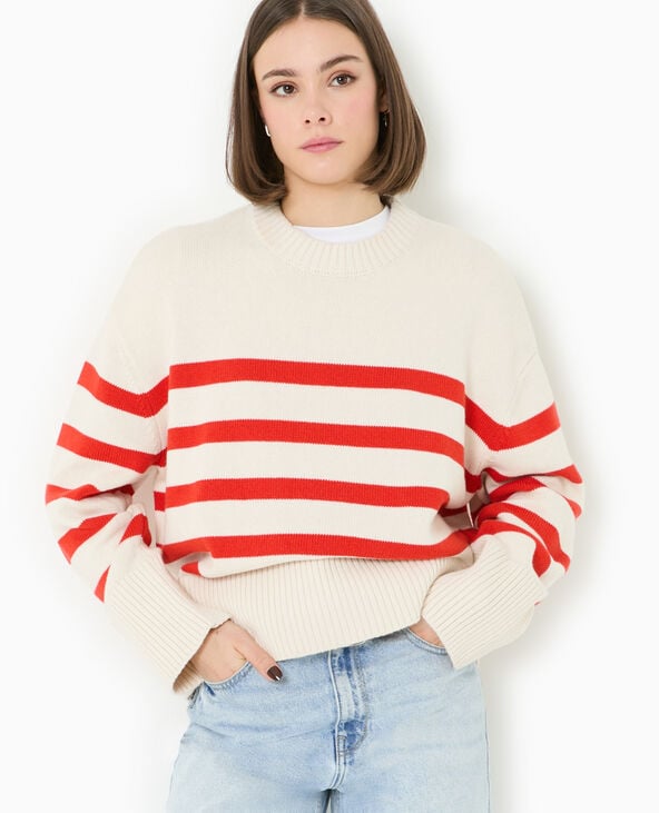 Pimkie Pull Oversize Rayé Avec Grands Bord-côtes - Blanc