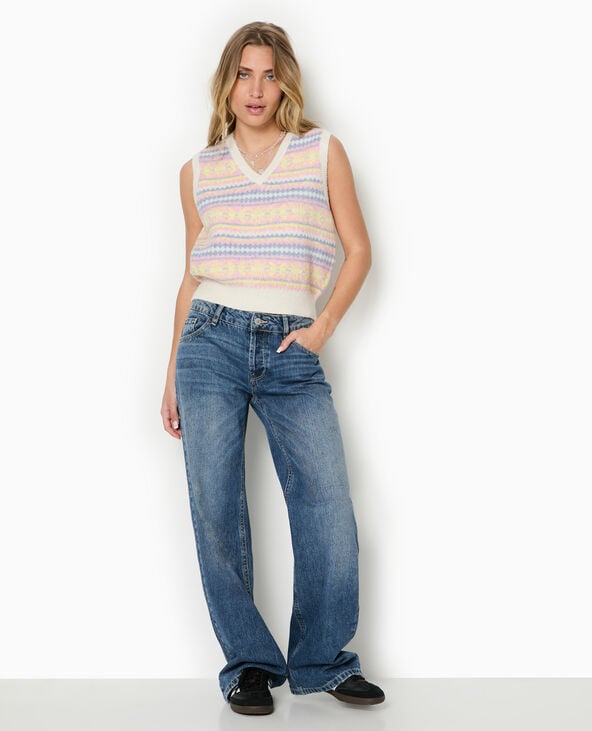 pimkie Pull sans manches col V motif jacquard - Blanc