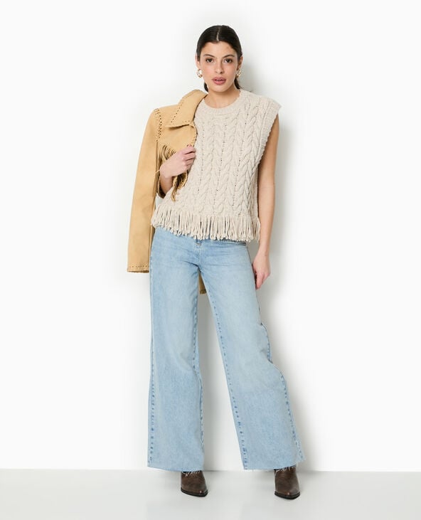 pimkie Pull sans manches maille tosadée avec franges - Blanc