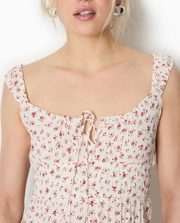 Pimkie Robe Bretelles Encolure Empire Motifs Fleurs - Blanc