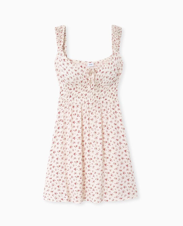 Pimkie Robe Bretelles Encolure Empire Motifs Fleurs - Blanc
