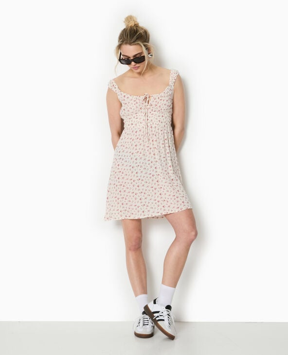 Pimkie Robe Bretelles Encolure Empire Motifs Fleurs - Blanc