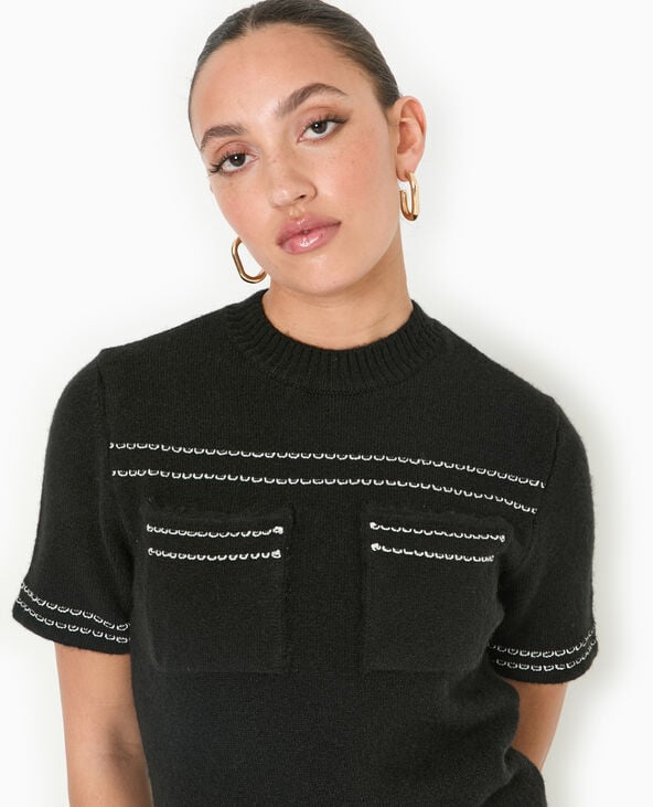 Pimkie Robe Courte En Maille Avec Détails Contrastés - Noir