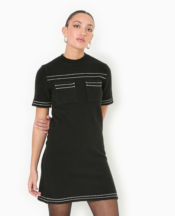 Pimkie Robe Courte En Maille Avec Détails Contrastés - Noir