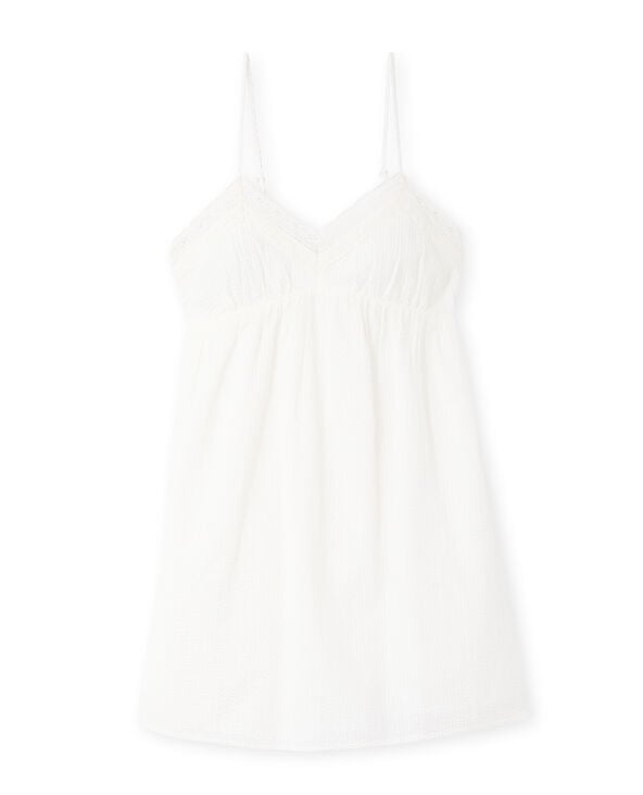 Pimkie Robe Courte En Tissu Gaufré Avec Dentelle - Blanc