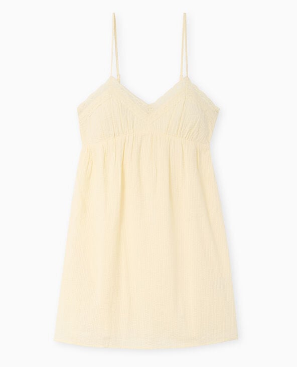 Pimkie Robe Courte En Tissu Gaufré Avec Dentelle - Jaune Pâle