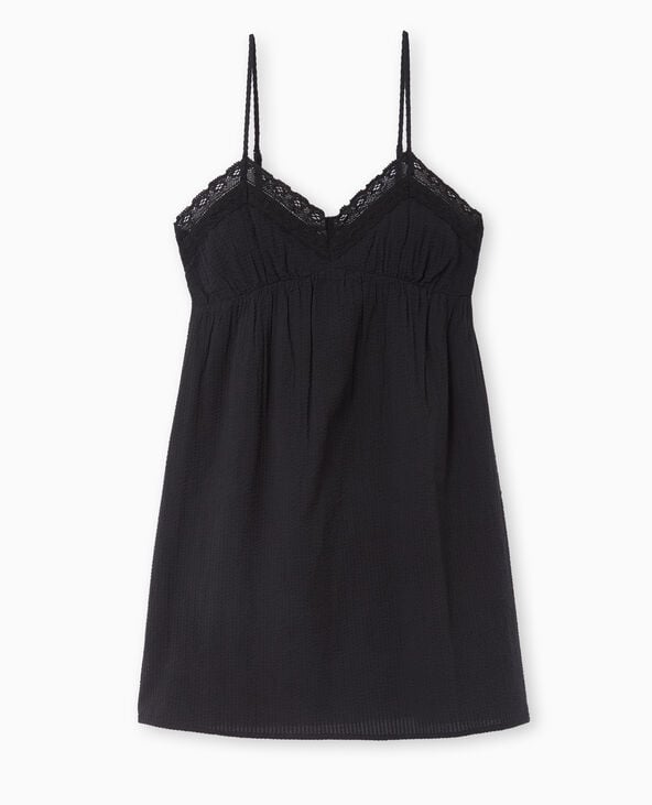 Pimkie Robe Courte En Tissu Gaufré Avec Dentelle - Noir