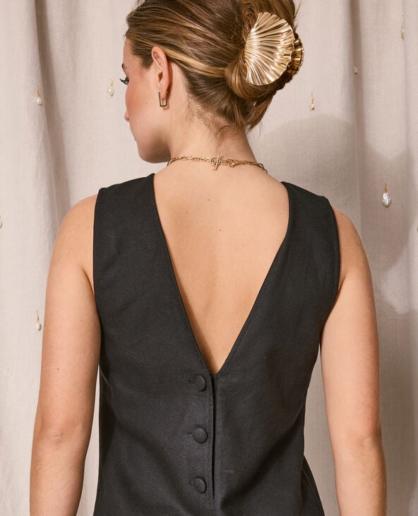Pimkie Robe Courte Lin Avec Dos Dégagé Et Boutonné - Noir