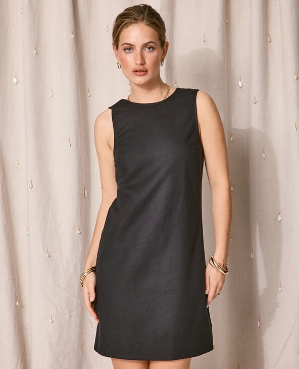 Pimkie Robe Courte Lin Avec Dos Dégagé Et Boutonné - Noir
