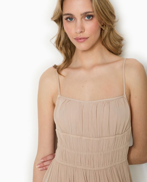 Pimkie Robe Longue à Bretelles En Tissu Froissé - Beige