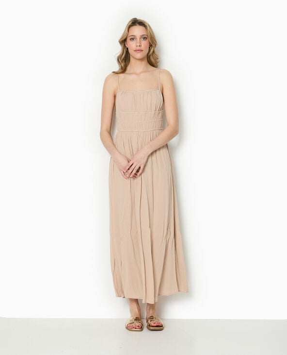 Pimkie Robe Longue à Bretelles En Tissu Froissé - Beige