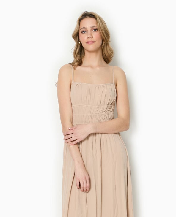 pimkie Robe longue à bretelles en tissu froissé - Beige