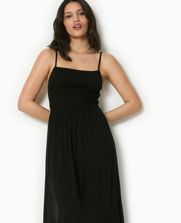 pimkie Robe longue à bretelles en tissu froissé - Noir