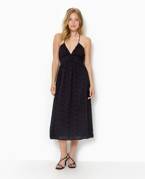 Pimkie Robe Longue En Broderie Anglaise Bretelles Croisées - Noir