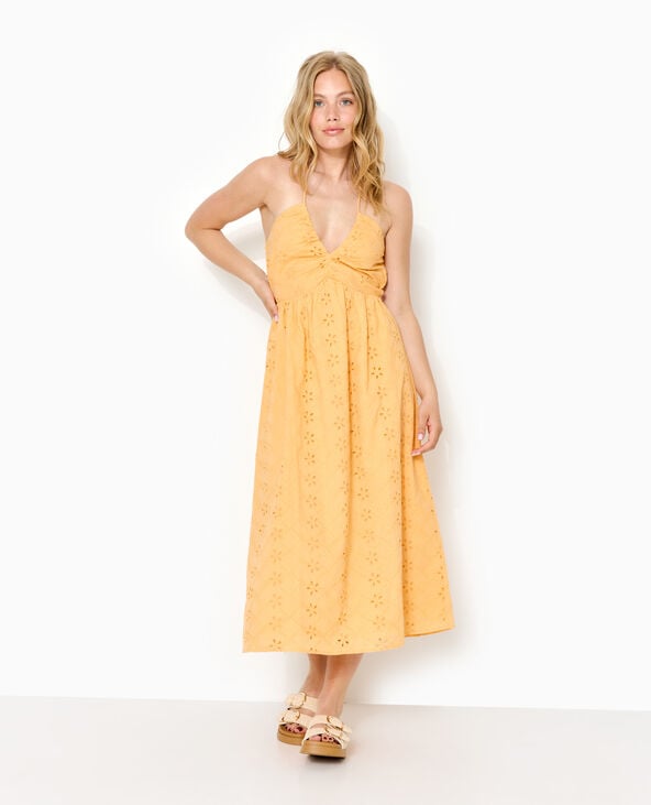 Pimkie Robe Longue En Broderie Anglaise Bretelles Croisées - Orange