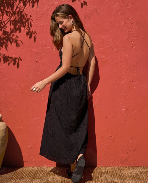 pimkie Robe longue en broderie anglaise bretelles croisées - Noir