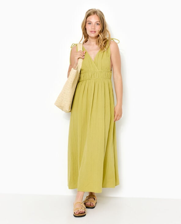 Pimkie Robe Longue En Gaze De Coton Avec Nouettes - Vert Kaki