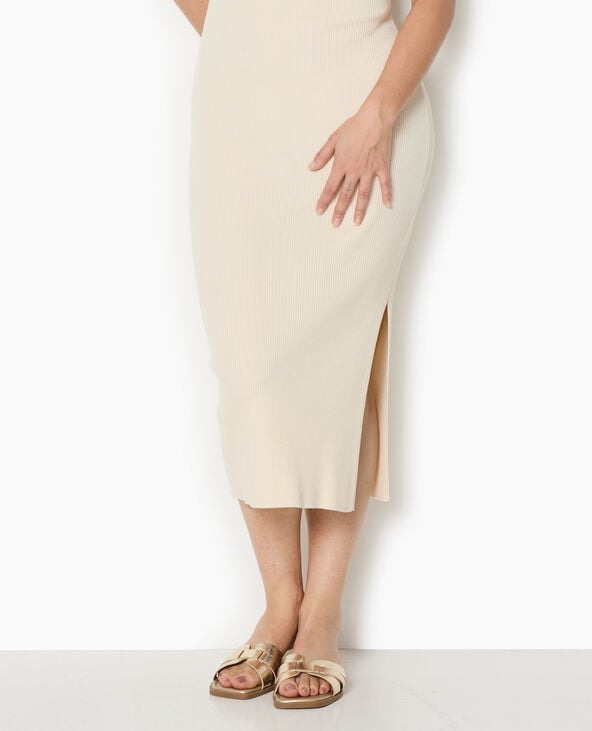 Pimkie Robe Longue Et Moulante En Maille Côtelée - Blanc