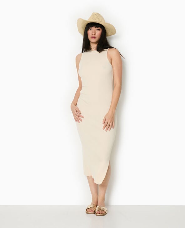 Pimkie Robe Longue Et Moulante En Maille Côtelée - Blanc