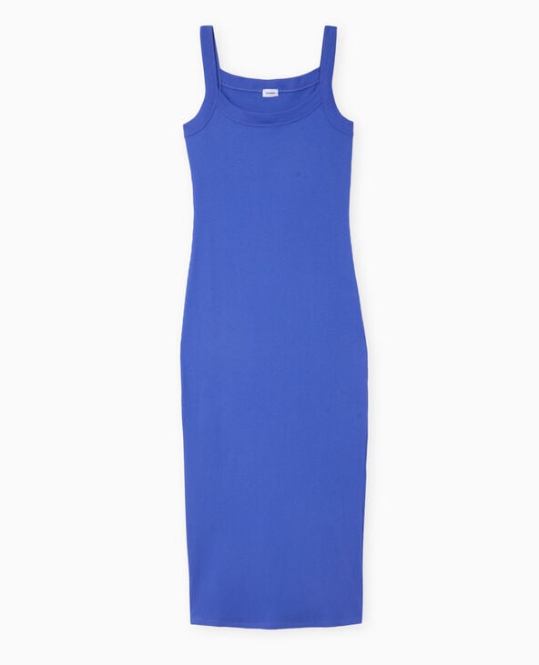 Pimkie Robe Longue Et Moulante En Maille Côtelée - Bleu Marine