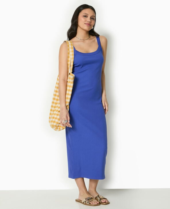 Pimkie Robe Longue Et Moulante En Maille Côtelée - Bleu Marine